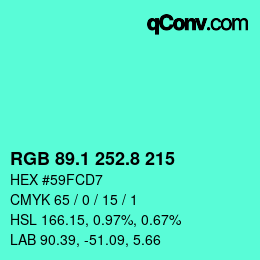 カラーコード: RGB 89.1 252.8 215 | qconv.com