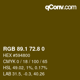 Color code: RGB 89.1 72.8 0 | qconv.com