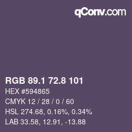 Color code: RGB 89.1 72.8 101 | qconv.com