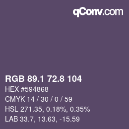 カラーコード: RGB 89.1 72.8 104 | qconv.com