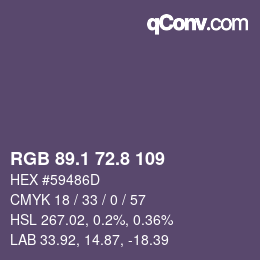 カラーコード: RGB 89.1 72.8 109 | qconv.com