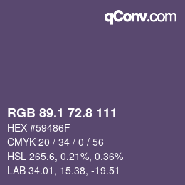 Color code: RGB 89.1 72.8 111 | qconv.com