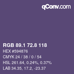 Color code: RGB 89.1 72.8 118 | qconv.com