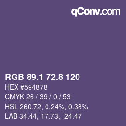 Color code: RGB 89.1 72.8 120 | qconv.com