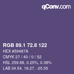 カラーコード: RGB 89.1 72.8 122 | qconv.com