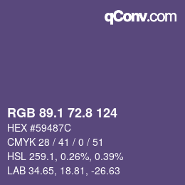 カラーコード: RGB 89.1 72.8 124 | qconv.com