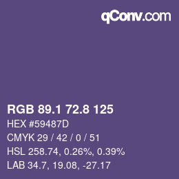 カラーコード: RGB 89.1 72.8 125 | qconv.com