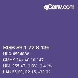カラーコード: RGB 89.1 72.8 136 | qconv.com