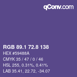 カラーコード: RGB 89.1 72.8 138 | qconv.com