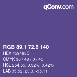 カラーコード: RGB 89.1 72.8 140 | qconv.com