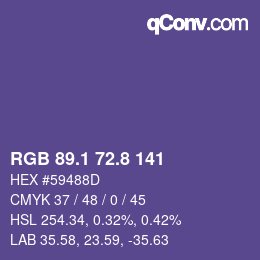 カラーコード: RGB 89.1 72.8 141 | qconv.com
