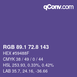 カラーコード: RGB 89.1 72.8 143 | qconv.com