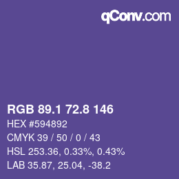 カラーコード: RGB 89.1 72.8 146 | qconv.com