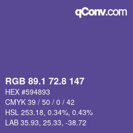 カラーコード: RGB 89.1 72.8 147 | qconv.com