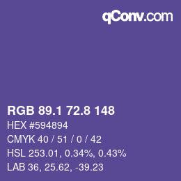 カラーコード: RGB 89.1 72.8 148 | qconv.com