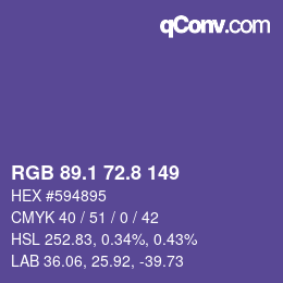 カラーコード: RGB 89.1 72.8 149 | qconv.com