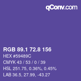 カラーコード: RGB 89.1 72.8 156 | qconv.com
