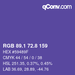 カラーコード: RGB 89.1 72.8 159 | qconv.com