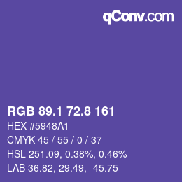 カラーコード: RGB 89.1 72.8 161 | qconv.com