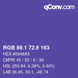カラーコード: RGB 89.1 72.8 163 | qconv.com