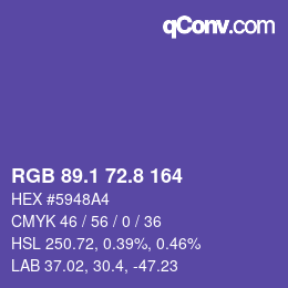 カラーコード: RGB 89.1 72.8 164 | qconv.com