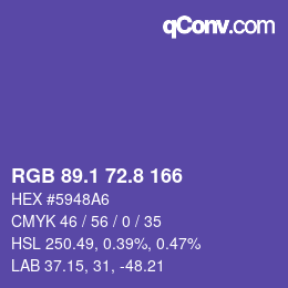 カラーコード: RGB 89.1 72.8 166 | qconv.com