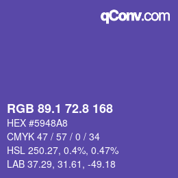 カラーコード: RGB 89.1 72.8 168 | qconv.com