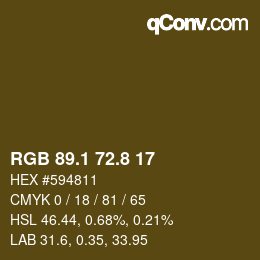 カラーコード: RGB 89.1 72.8 17 | qconv.com