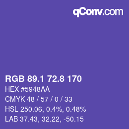 カラーコード: RGB 89.1 72.8 170 | qconv.com