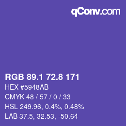 カラーコード: RGB 89.1 72.8 171 | qconv.com
