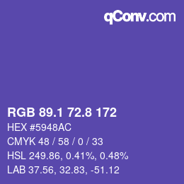 カラーコード: RGB 89.1 72.8 172 | qconv.com