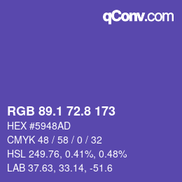 カラーコード: RGB 89.1 72.8 173 | qconv.com
