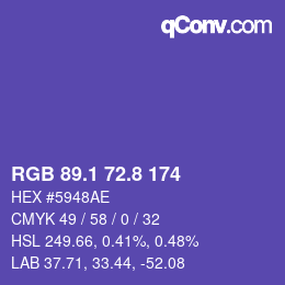 カラーコード: RGB 89.1 72.8 174 | qconv.com