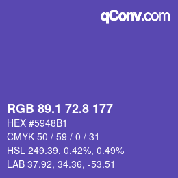 カラーコード: RGB 89.1 72.8 177 | qconv.com