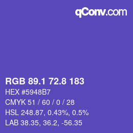 カラーコード: RGB 89.1 72.8 183 | qconv.com