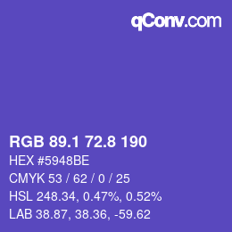 カラーコード: RGB 89.1 72.8 190 | qconv.com