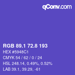 カラーコード: RGB 89.1 72.8 193 | qconv.com