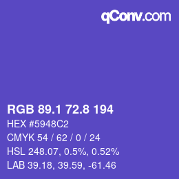カラーコード: RGB 89.1 72.8 194 | qconv.com