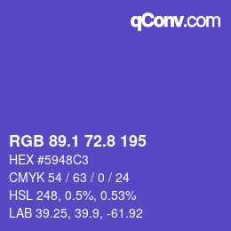 カラーコード: RGB 89.1 72.8 195 | qconv.com