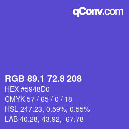 カラーコード: RGB 89.1 72.8 208 | qconv.com