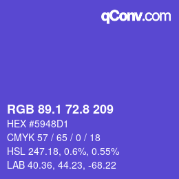 カラーコード: RGB 89.1 72.8 209 | qconv.com