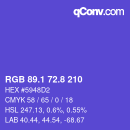 カラーコード: RGB 89.1 72.8 210 | qconv.com