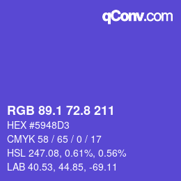 カラーコード: RGB 89.1 72.8 211 | qconv.com