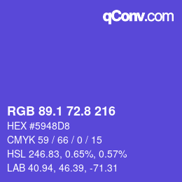 カラーコード: RGB 89.1 72.8 216 | qconv.com