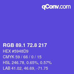 カラーコード: RGB 89.1 72.8 217 | qconv.com
