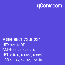 カラーコード: RGB 89.1 72.8 221 | qconv.com