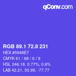カラーコード: RGB 89.1 72.8 231 | qconv.com