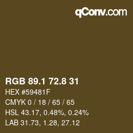 カラーコード: RGB 89.1 72.8 31 | qconv.com