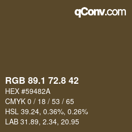 Color code: RGB 89.1 72.8 42 | qconv.com
