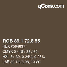 Color code: RGB 89.1 72.8 55 | qconv.com